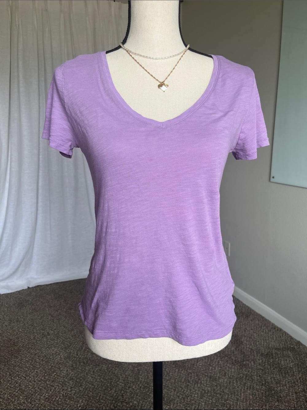 J.Crew Lavender Heathered V Neck Tee 100% Cotton Relaxed Fit XS